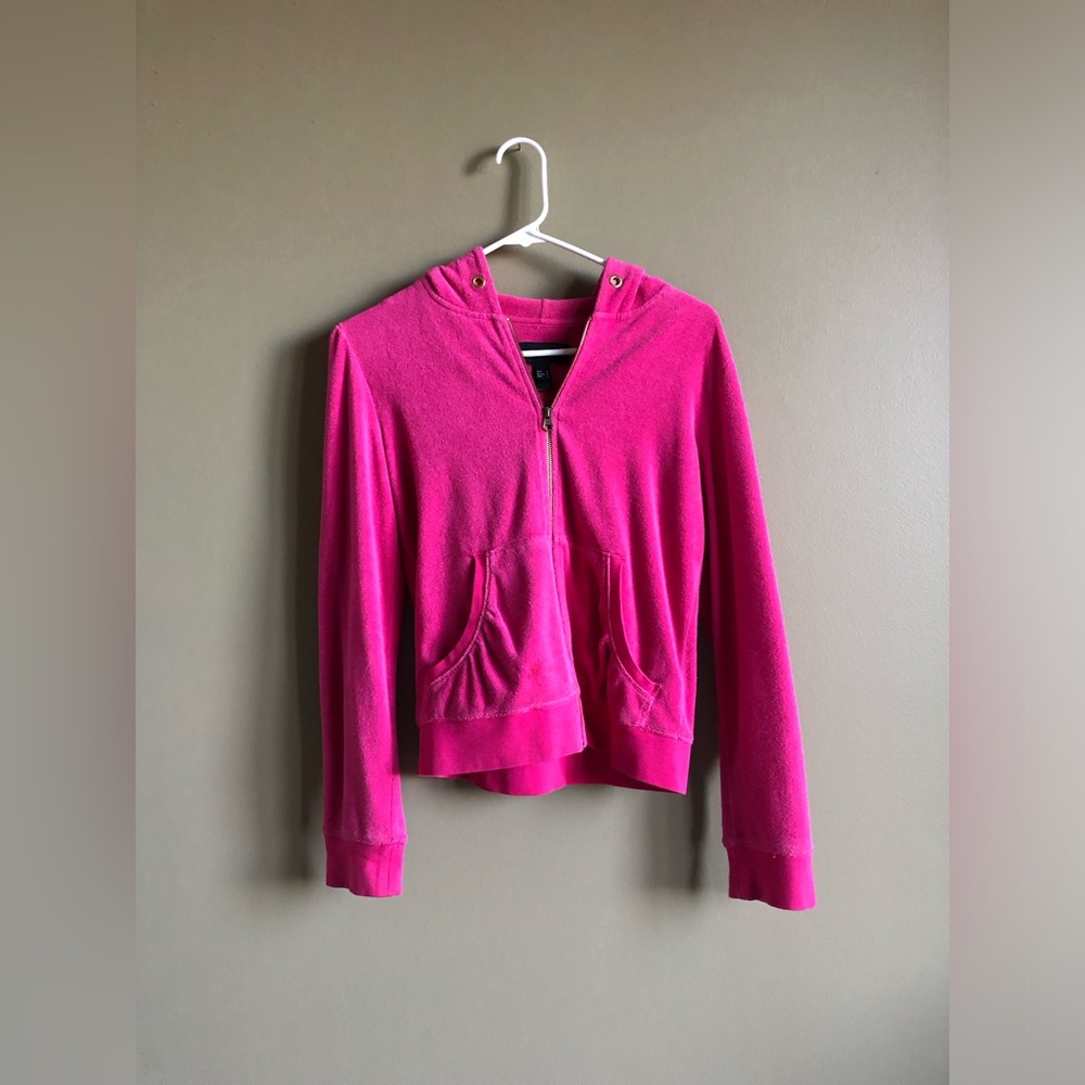 Mango Women Fuchsia Pink French Terry Zip up hoodie Sweater Size Small